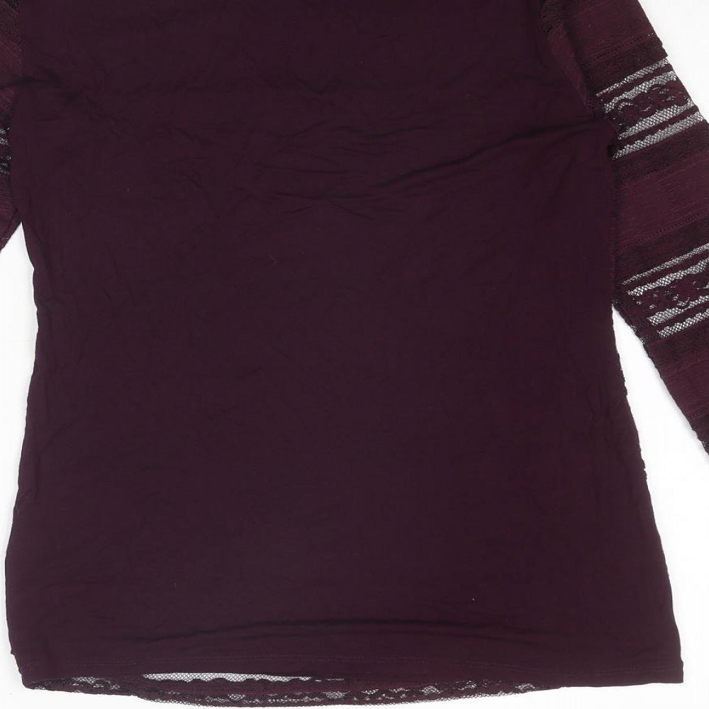 Dorothy Perkins Womens Purple Geometric Polyester Basic Blouse Size 10 Round Neck - Lace Detail