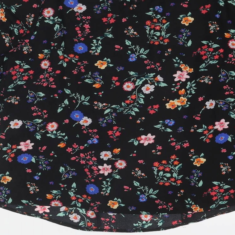 Simply Be Womens Black Floral Polyester Basic Blouse Size 14 Round Neck