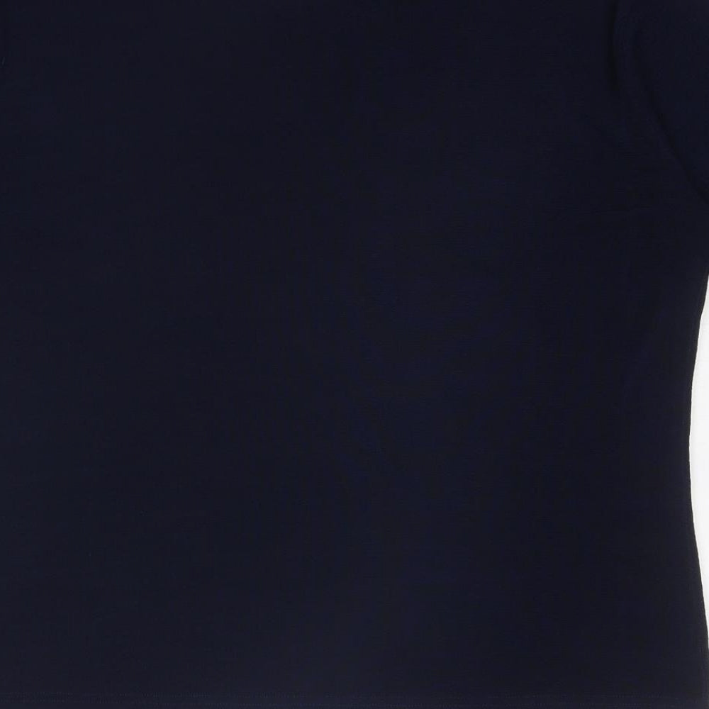 TEXT Womens Blue Polyester Basic T-Shirt Size L Round Neck