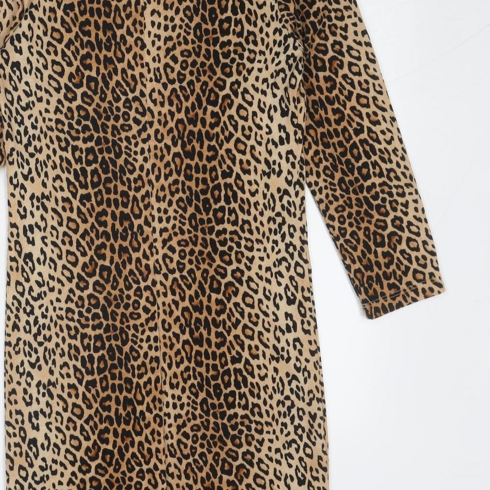 FOREVER 21 Womens Brown Animal Print Viscose A-Line Size S Round Neck Pullover - Leopard Pattern