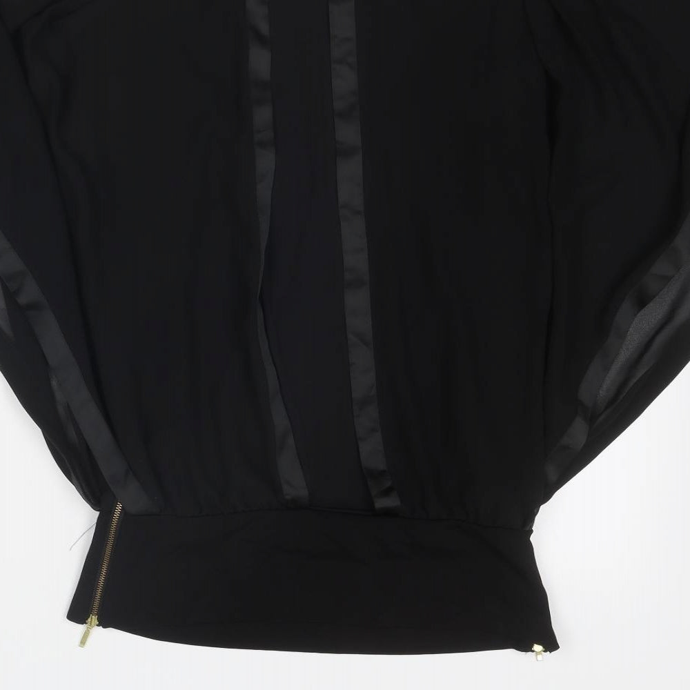 Coast Womens Black Polyester Basic Blouse Size 6 Round Neck