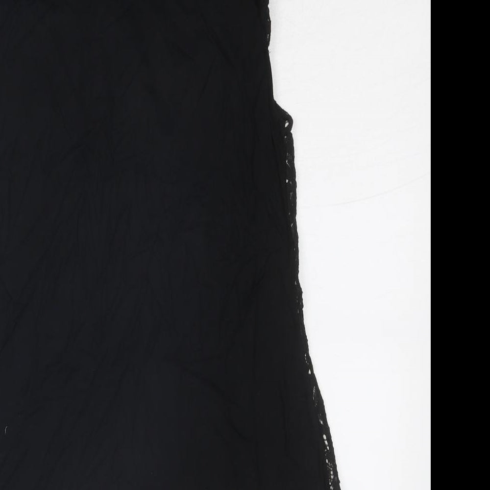 Oasis Womens Black Geometric Cotton Basic Tank Size M Round Neck