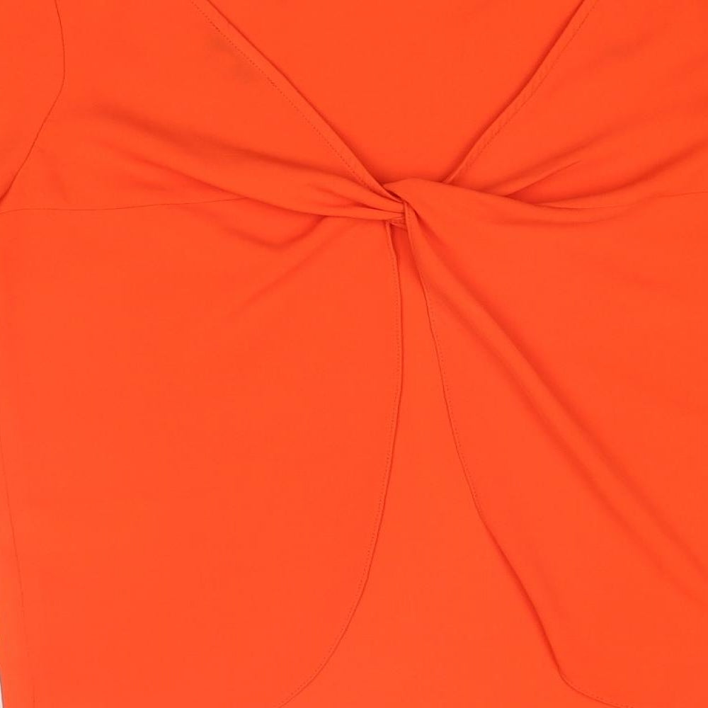 Warehouse Womens Orange Polyester Basic Blouse Size 8 Round Neck - Twist Detail