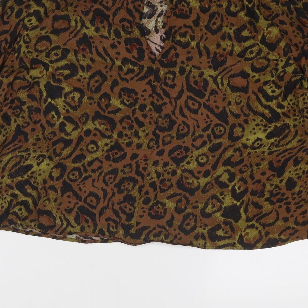 H&M Womens Brown Animal Print Viscose Basic Blouse Size S High Neck