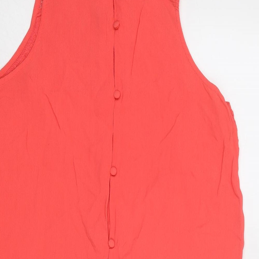 River Island Womens Pink Viscose Basic Tank Size 10 Round Neck - Crocheted Lace Detail