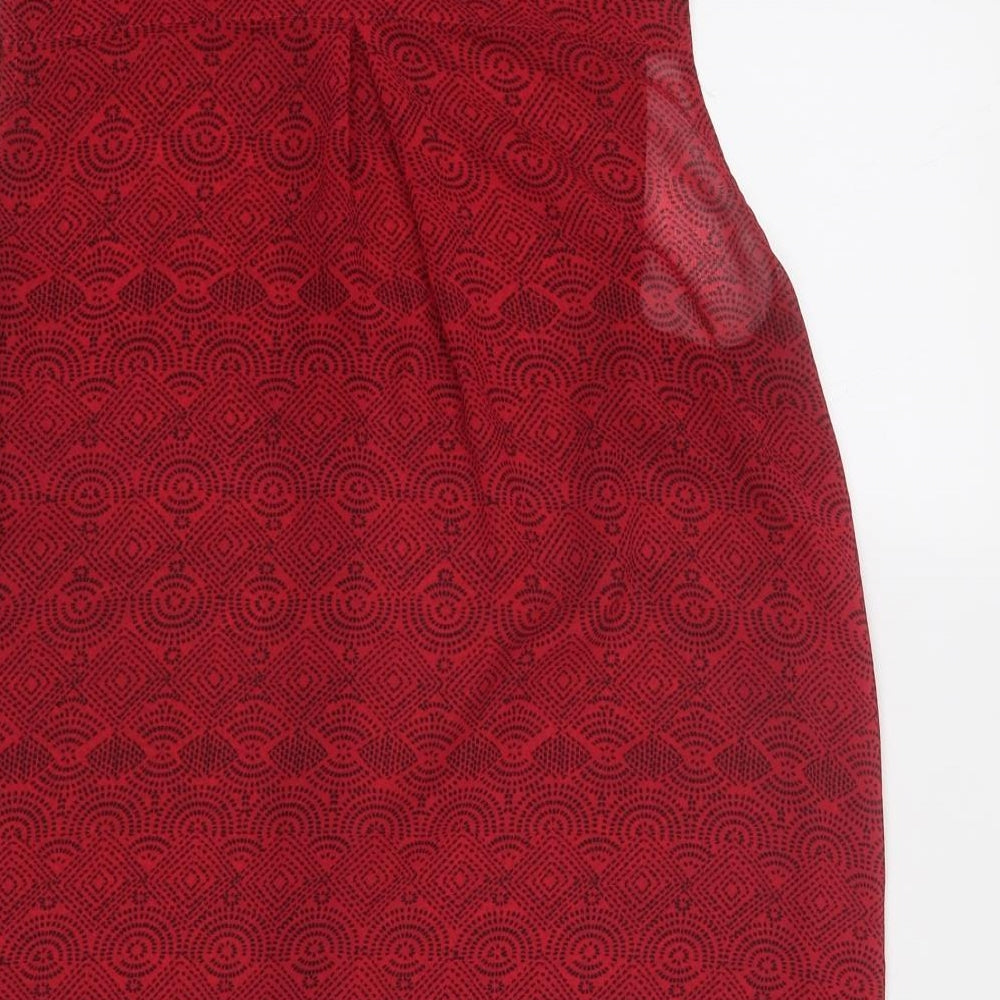 H&M Womens Red Geometric Polyester Basic Button-Up Size 8 Collared
