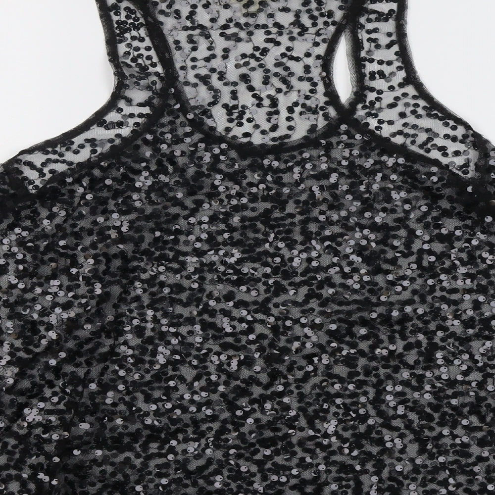 Vouley Vous Womens Black Polyester Basic Tank Size M Round Neck