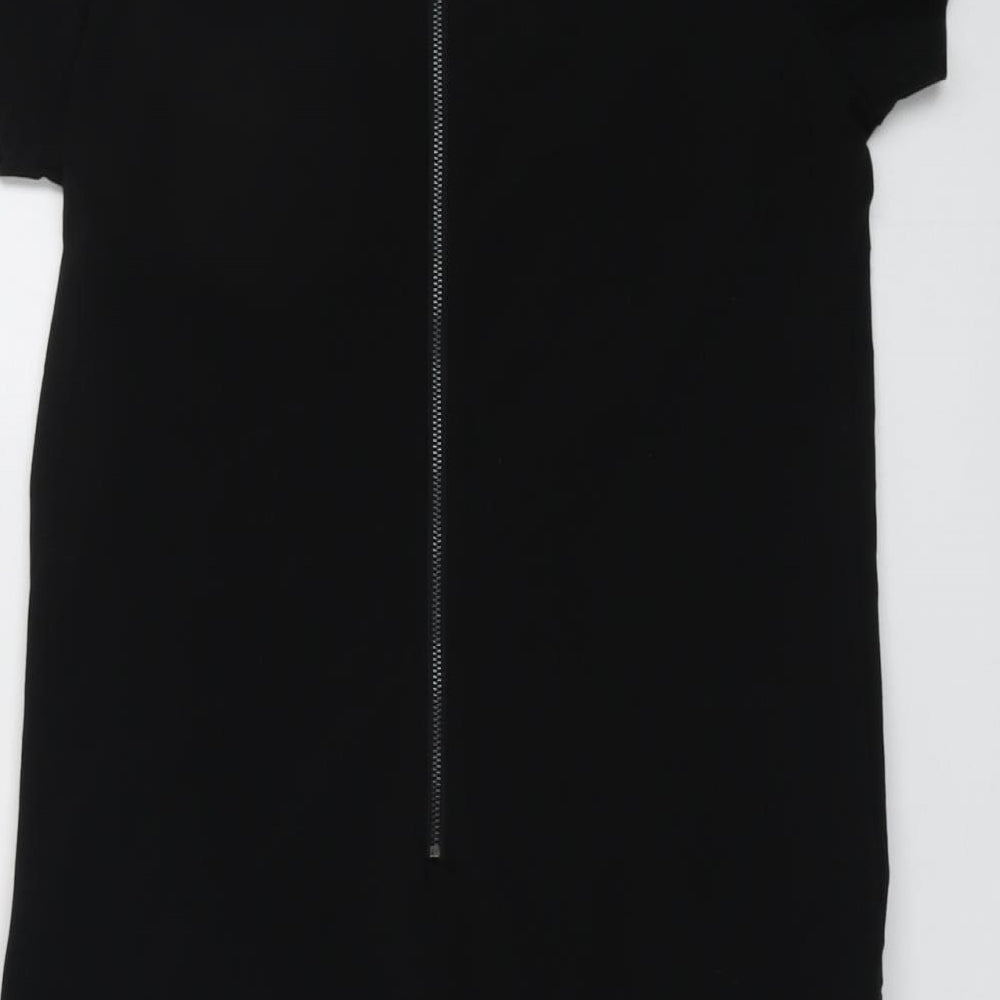 Dress Womens Black Polyester Shift Size 8 Boat Neck Zip