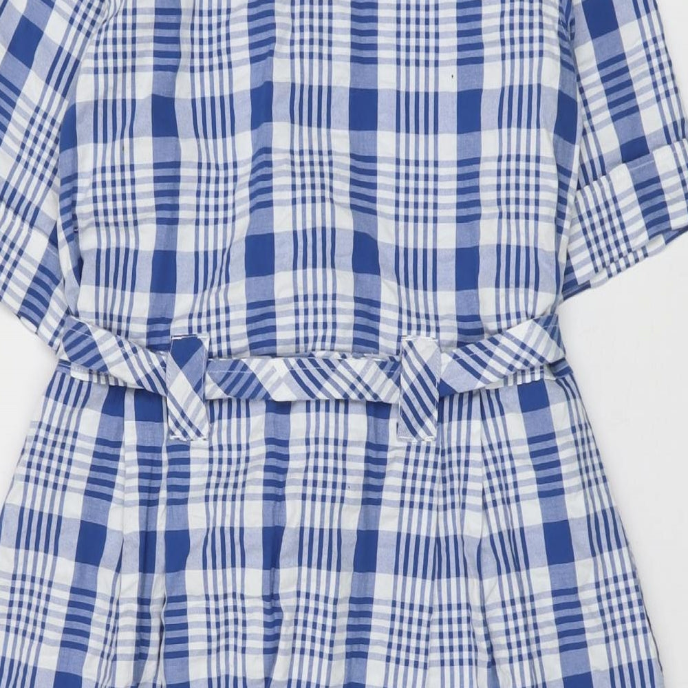 Monki Womens Blue Plaid Cotton Shirt Dress Size XS Collared Button
