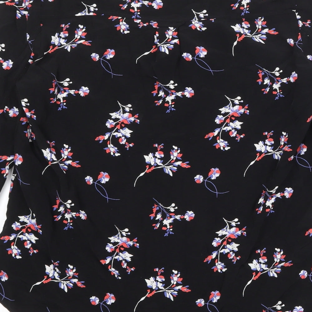 Brand and care label for Autograph women’s black floral cupro basic blouse, size UK 6, v-neck