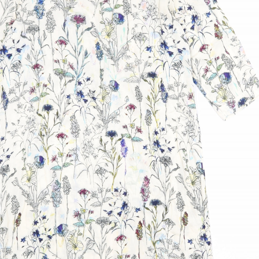 H&M Womens Beige Floral Viscose Sheath Size 8 V-Neck Button