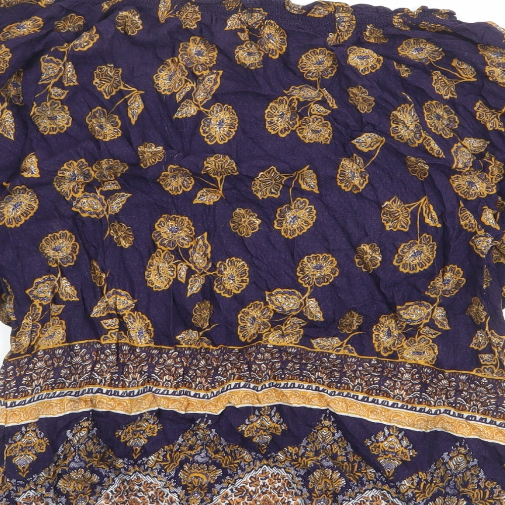 New Look Womens Blue Geometric 100% Cotton Basic Blouse Size 6 V-Neck - Leaf Print