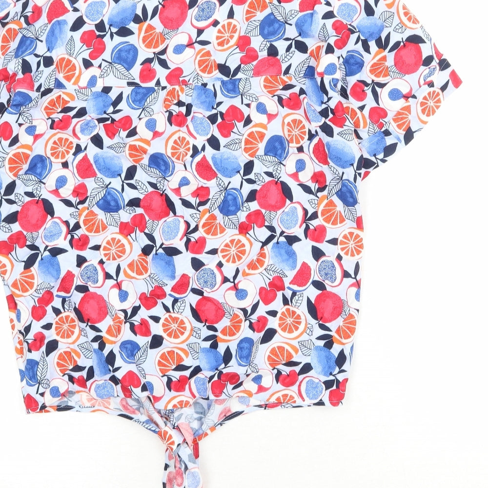 Marks & Spencer Womens Multicoloured Geometric Viscose Basic Button-Up Size 8 V-Neck - Knot Front