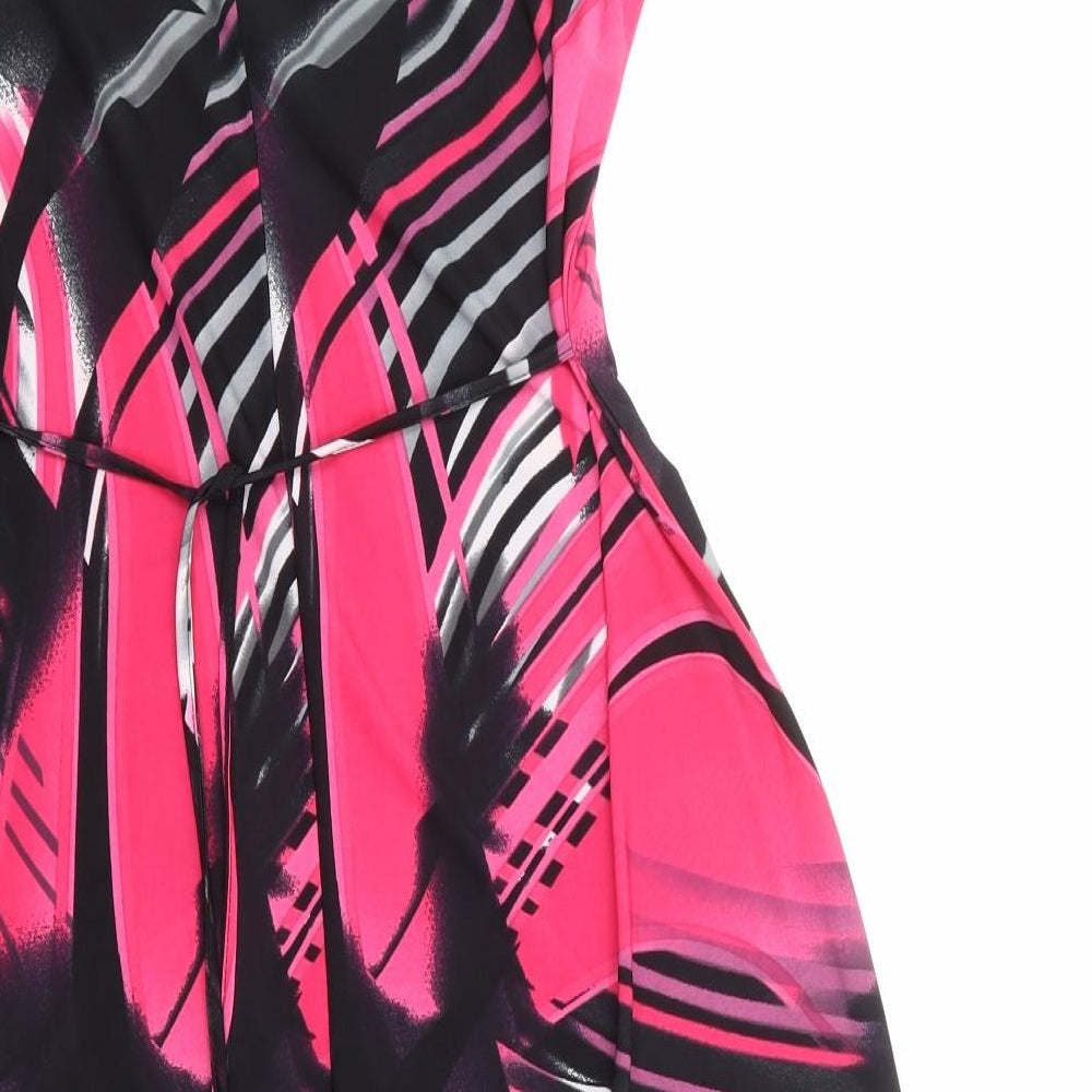 Saloos Womens Pink Geometric Polyester A-Line Size L Square Neck Pullover