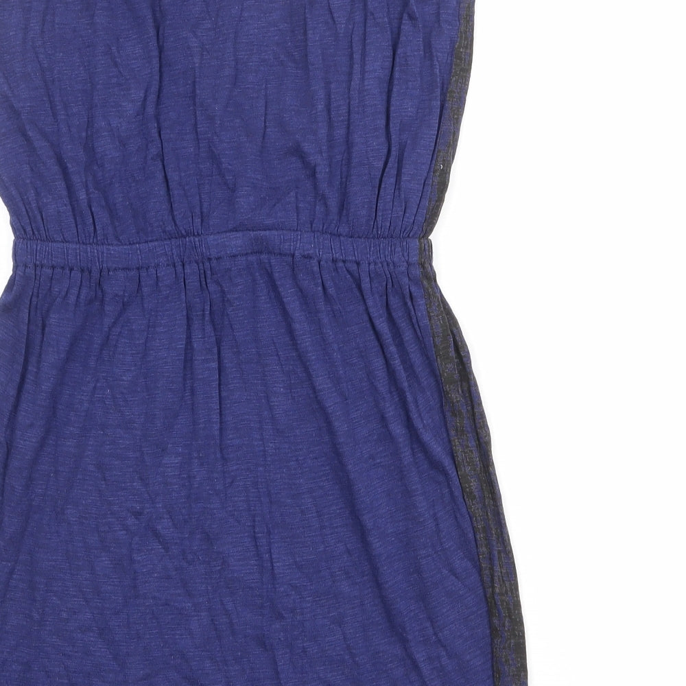 Ecote Womens Blue Geometric Viscose Mini Size S Off the Shoulder Pullover - Feathers Print