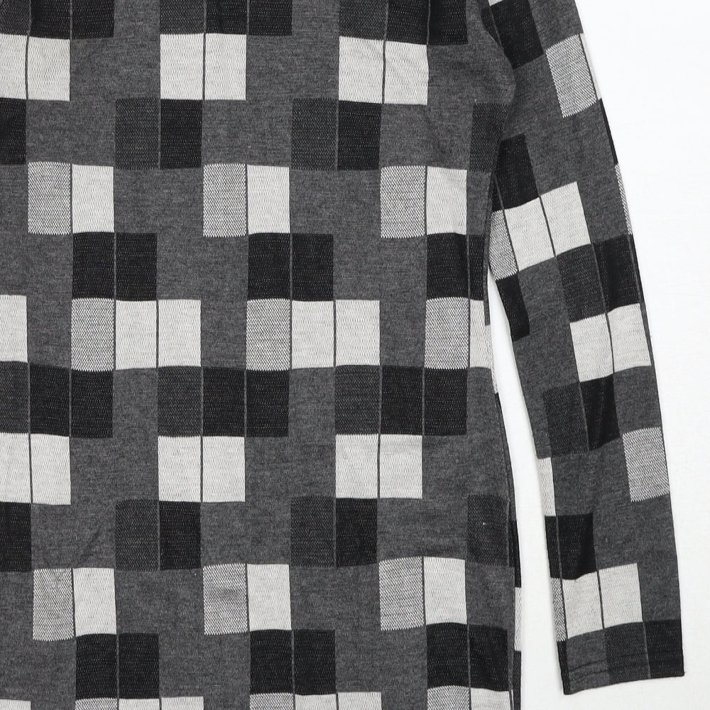 Silk Womens Grey Geometric Polyester Shift Size 10 Round Neck Pullover