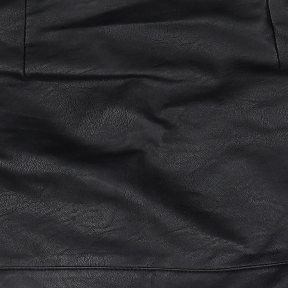 Topshop Womens Black Polyethylene A-Line Skirt Size 8 Snap
