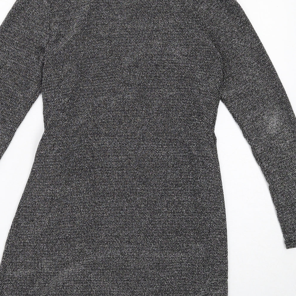 H&M Womens Grey Polyamide Wrap Dress Size M V-Neck Tie