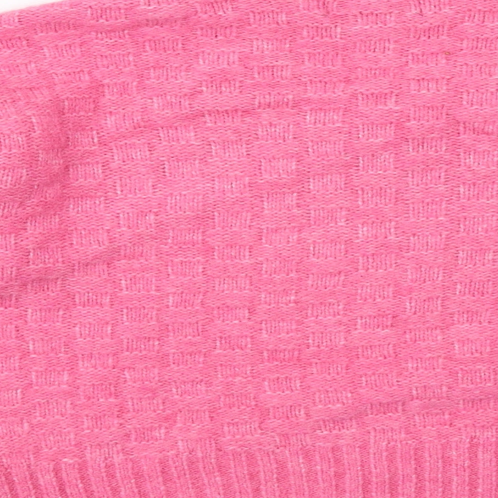 Marks & Spencer Womens Pink V-Neck Acrylic Pullover Jumper Size M - Textured
