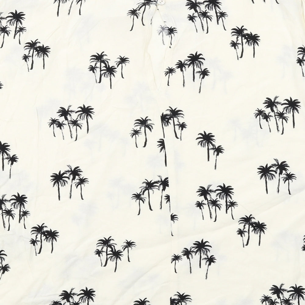 H&M Womens Ivory Geometric Viscose Basic Blouse Size 10 Round Neck - Palm Trees