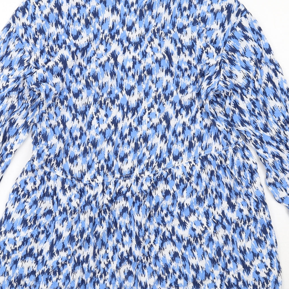 H&M Womens Blue Geometric Viscose Shirt Dress Size S Collared Pullover