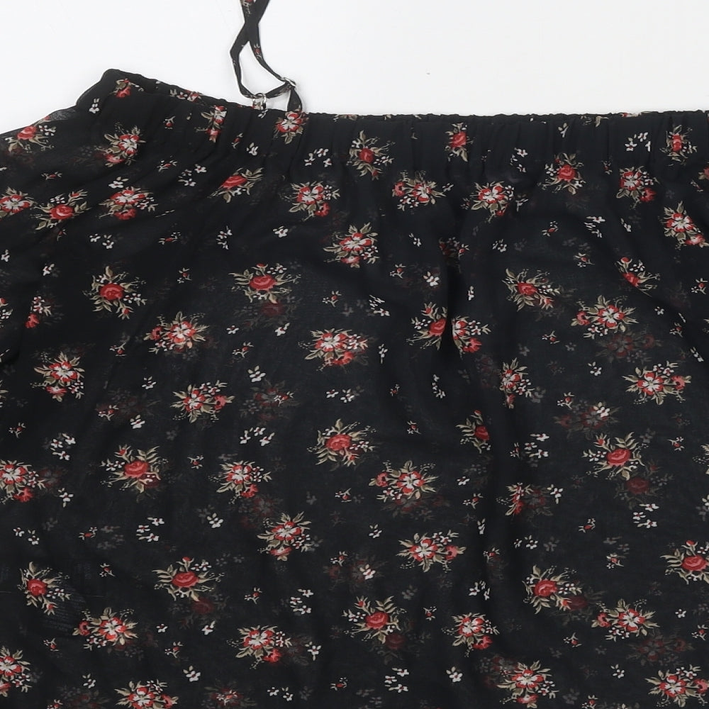 Marks & Spencer Womens Black Geometric Polyester Basic Blouse Size 10 Square Neck - Cold Shoulder