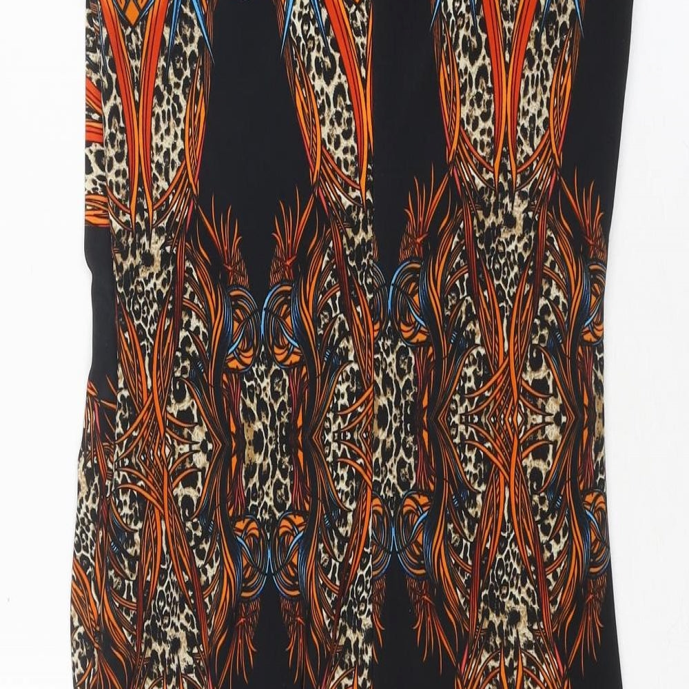 Ariella Womens Multicoloured Geometric Polyester A-Line Size 10 V-Neck Button