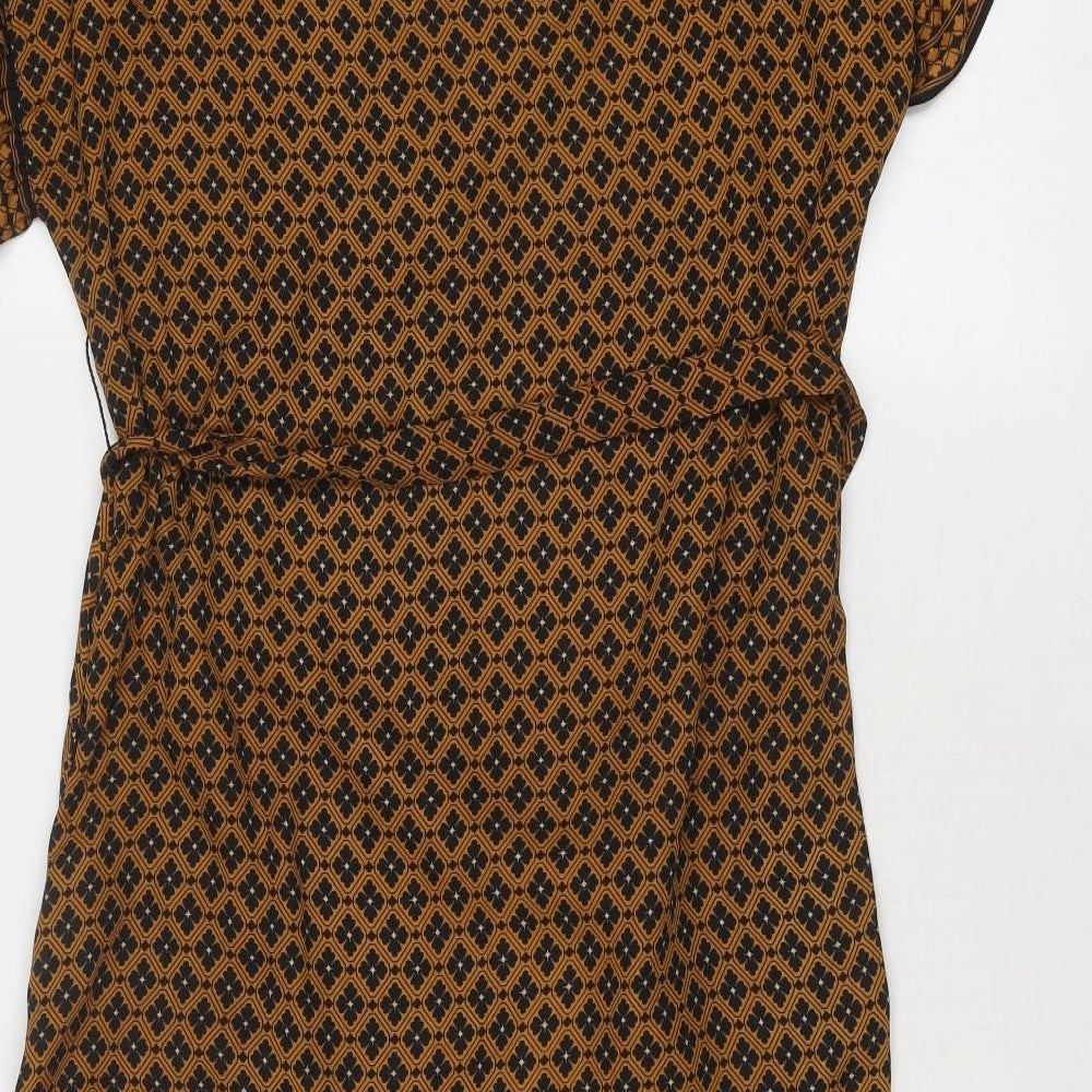 Max Studio Womens Brown Geometric Polyester Skater Dress Size XS Round Neck Button