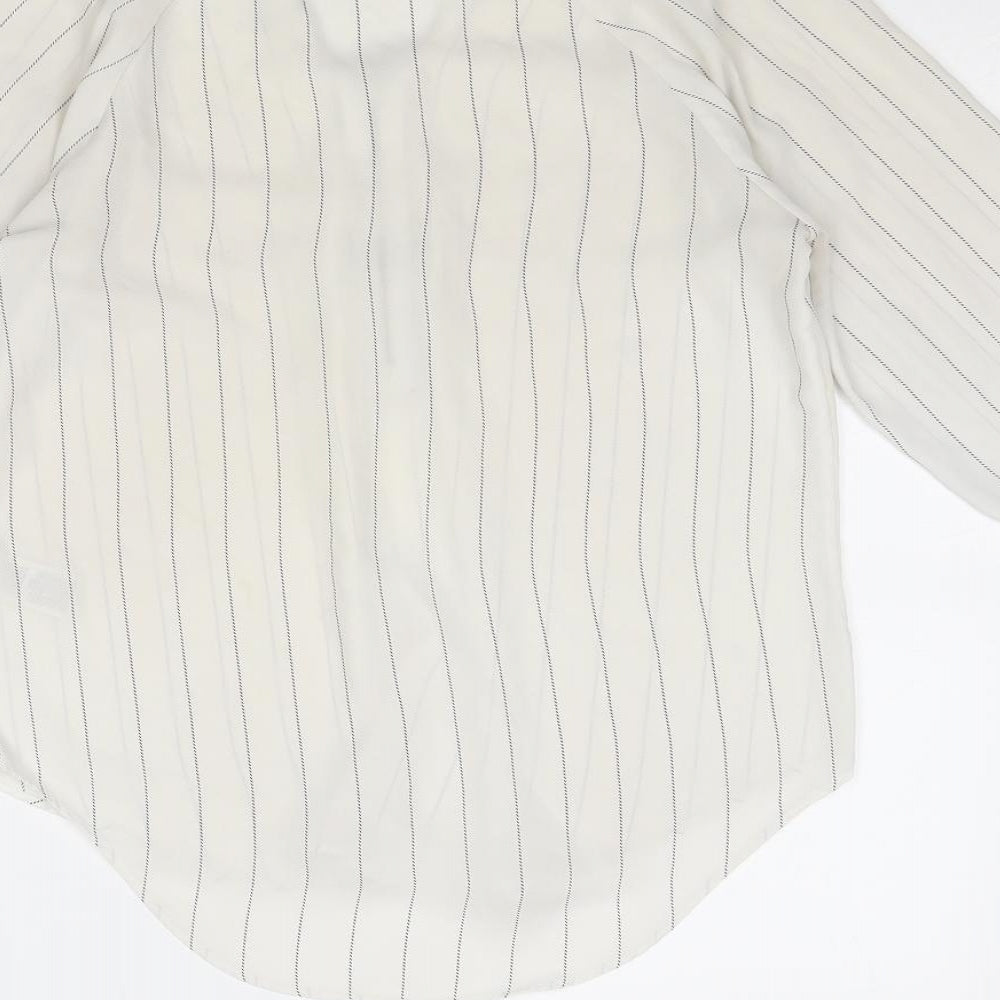 Marks & Spencer Womens White Striped Polyester Basic Blouse Size 8 V-Neck