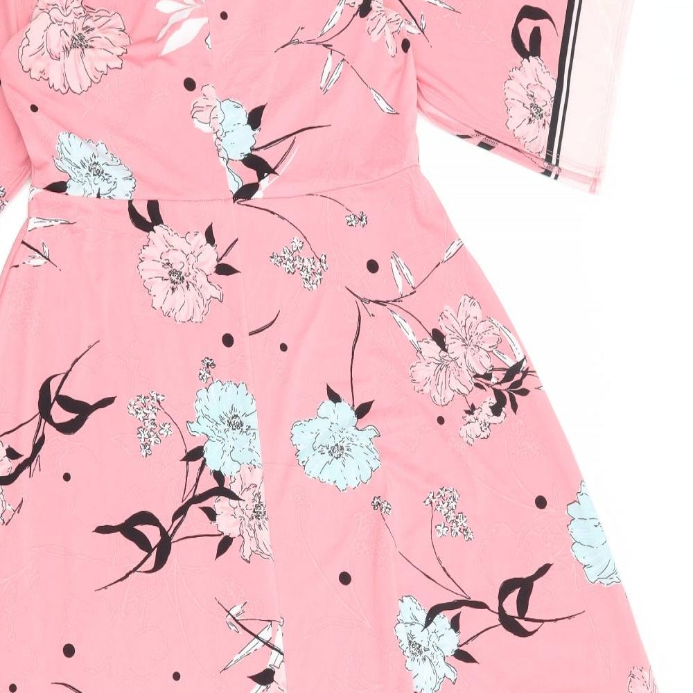 Principles Womens Pink Floral Polyester A-Line Size 10 V-Neck Pullover