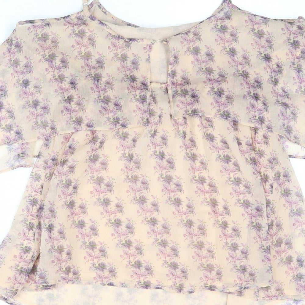 Topshop Womens Beige Geometric Polyester Basic Tank Size 10 Round Neck