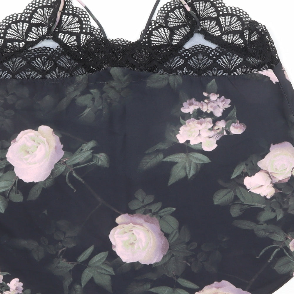 Apricot Womens Black Floral Polyester Basic Tank Size 12 V-Neck - Lace Details