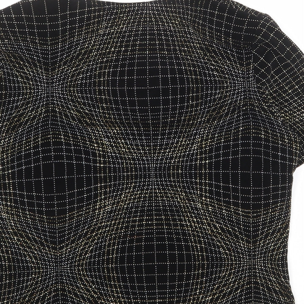 Piacenza Womens Black Geometric Polyester Basic Blouse Size 18 V-Neck