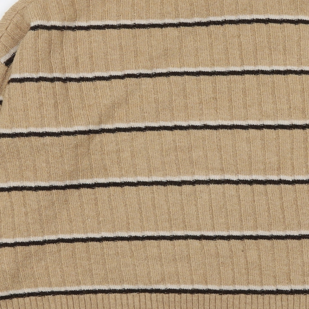 Warehouse Womens Beige Round Neck Striped Acrylic Pullover Jumper Size 6