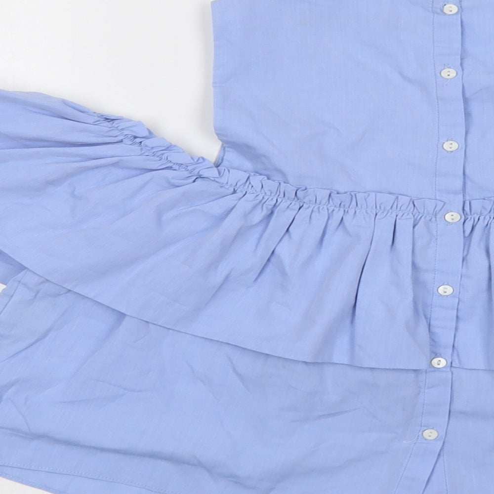 Zara Womens Blue Cotton Basic Blouse Size XS Boat Neck