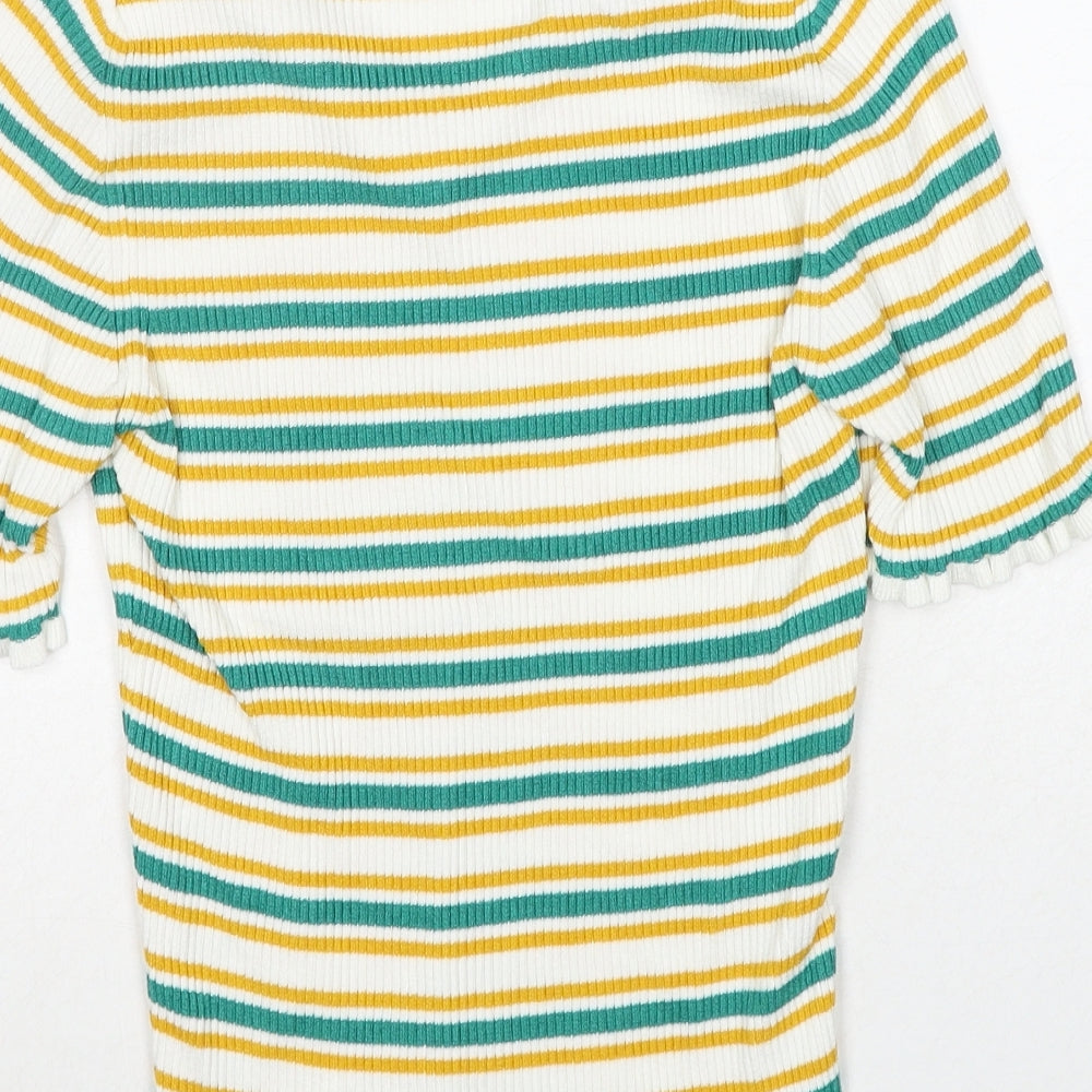 NEXT Womens Multicoloured Collared Striped Viscose Pullover Jumper Size S