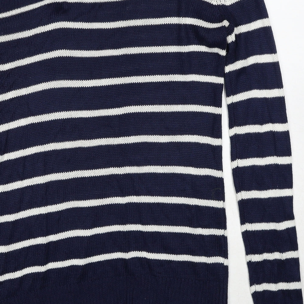 Brave Soul Womens Blue Round Neck Striped Acrylic Pullover Jumper Size 10