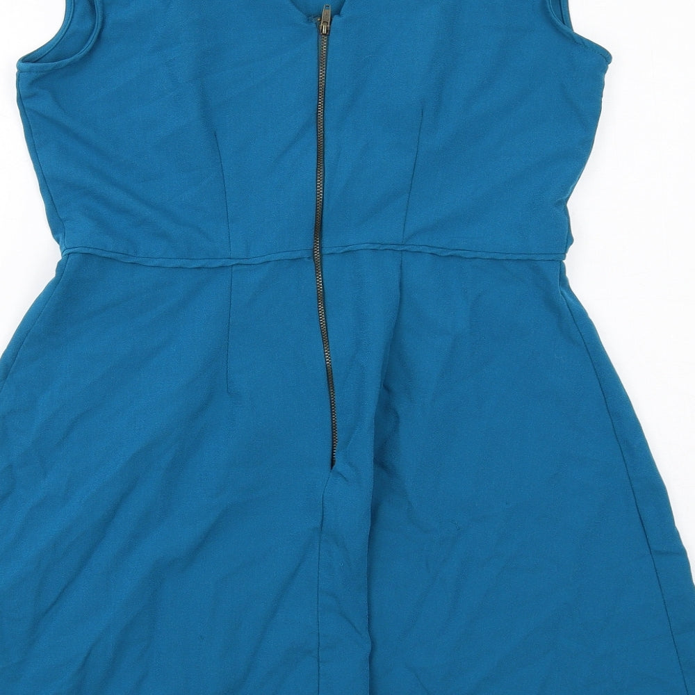 Louche Womens Blue Polyester Fit & Flare Size 16 Round Neck Zip