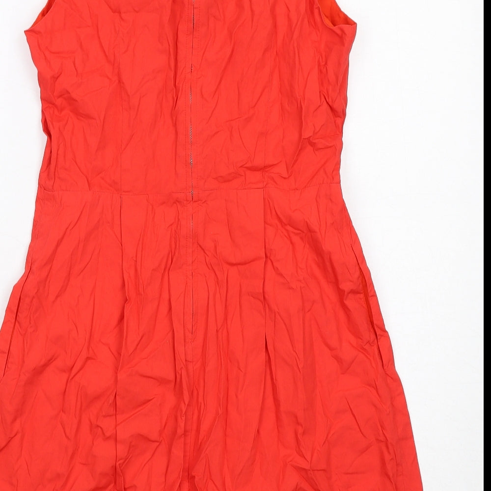Gap Womens Red Cotton Shift Size 4 V-Neck Zip