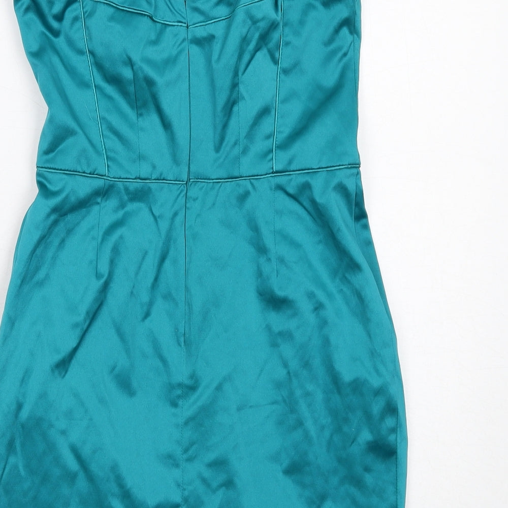 Miss Selfridge Womens Blue Polyester Mini Size 8 Sweetheart Zip