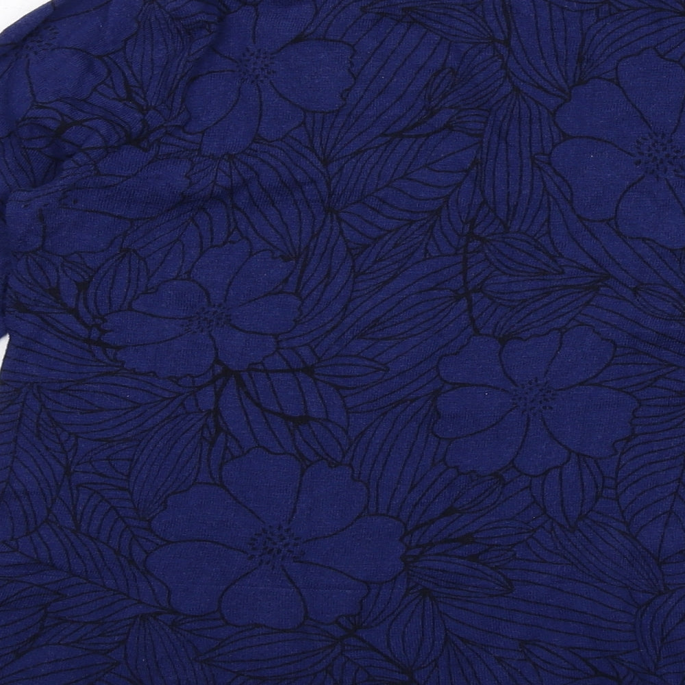 Marks & Spencer Womens Blue Boat Neck Floral Cotton Pullover Jumper Size 14