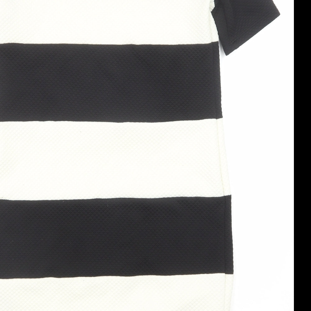 Marks & Spencer Womens Black Striped Polyester Shift Size 8 Round Neck Pullover