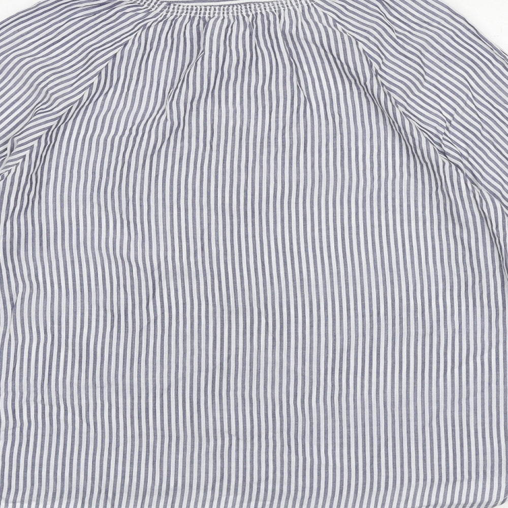 NEXT Womens Blue Striped Polyester Basic Button-Up Size 8 Round Neck