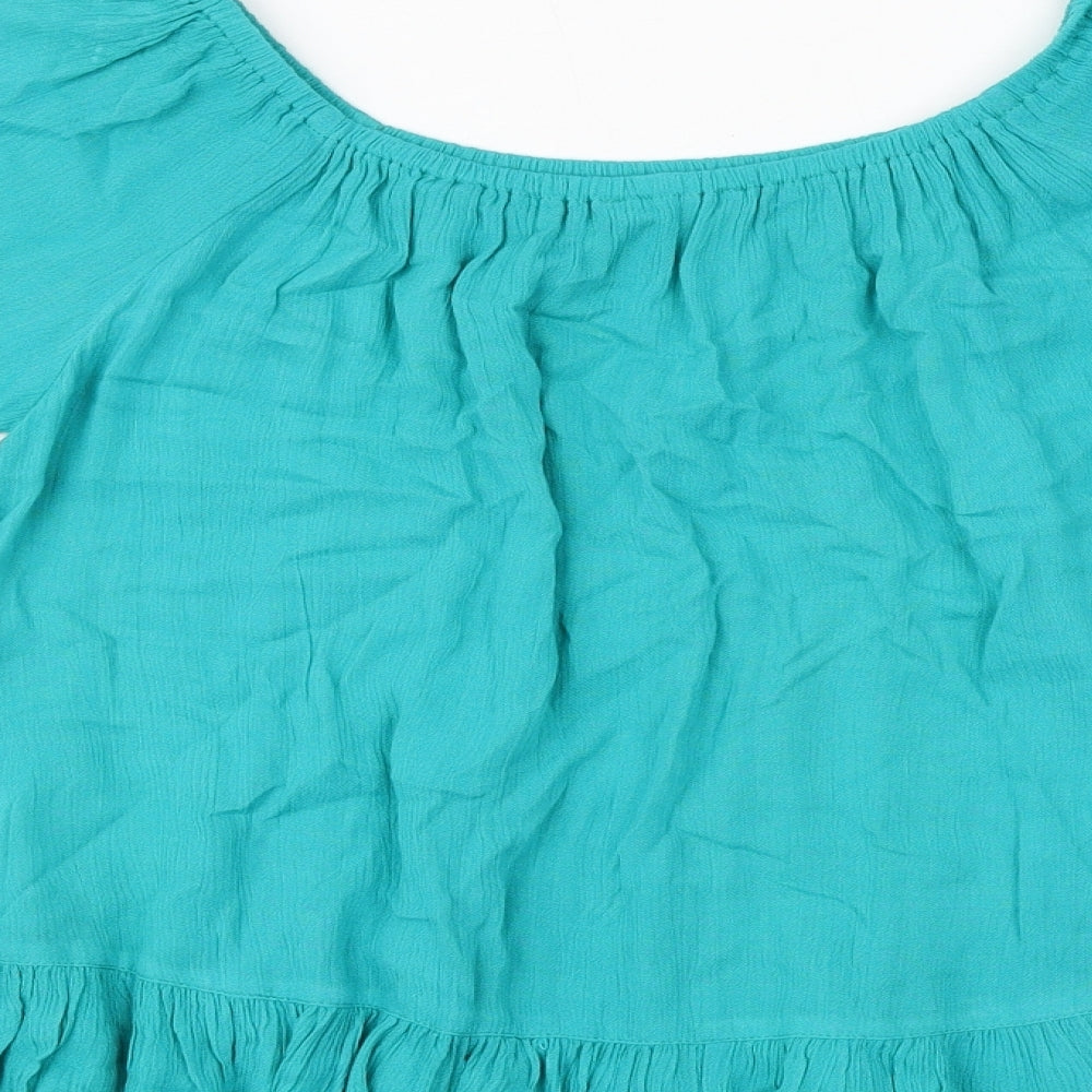 South Womens Green Viscose Basic Blouse Size 12 Round Neck