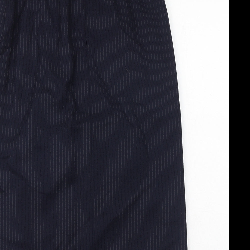 St Michael Womens Blue Striped Wool A-Line Skirt Size 12 Zip