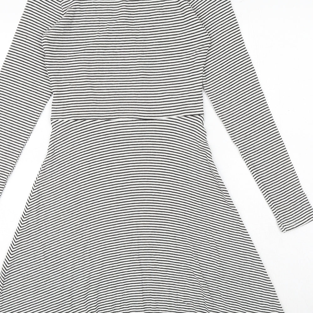 Miss Selfridge Womens Black Striped Viscose Trapeze & Swing Size 12 Round Neck Pullover