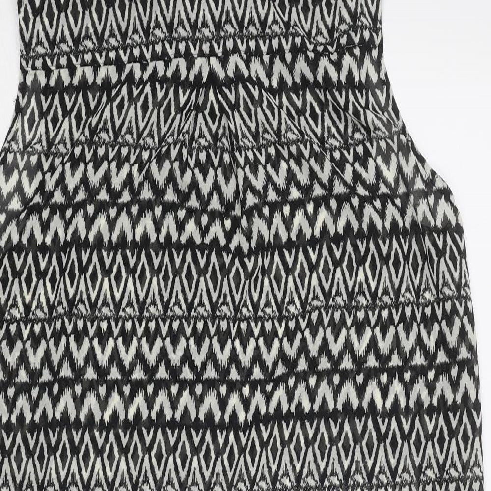 H&M Womens Black Geometric Polyester Basic Button-Up Size 8 Collared