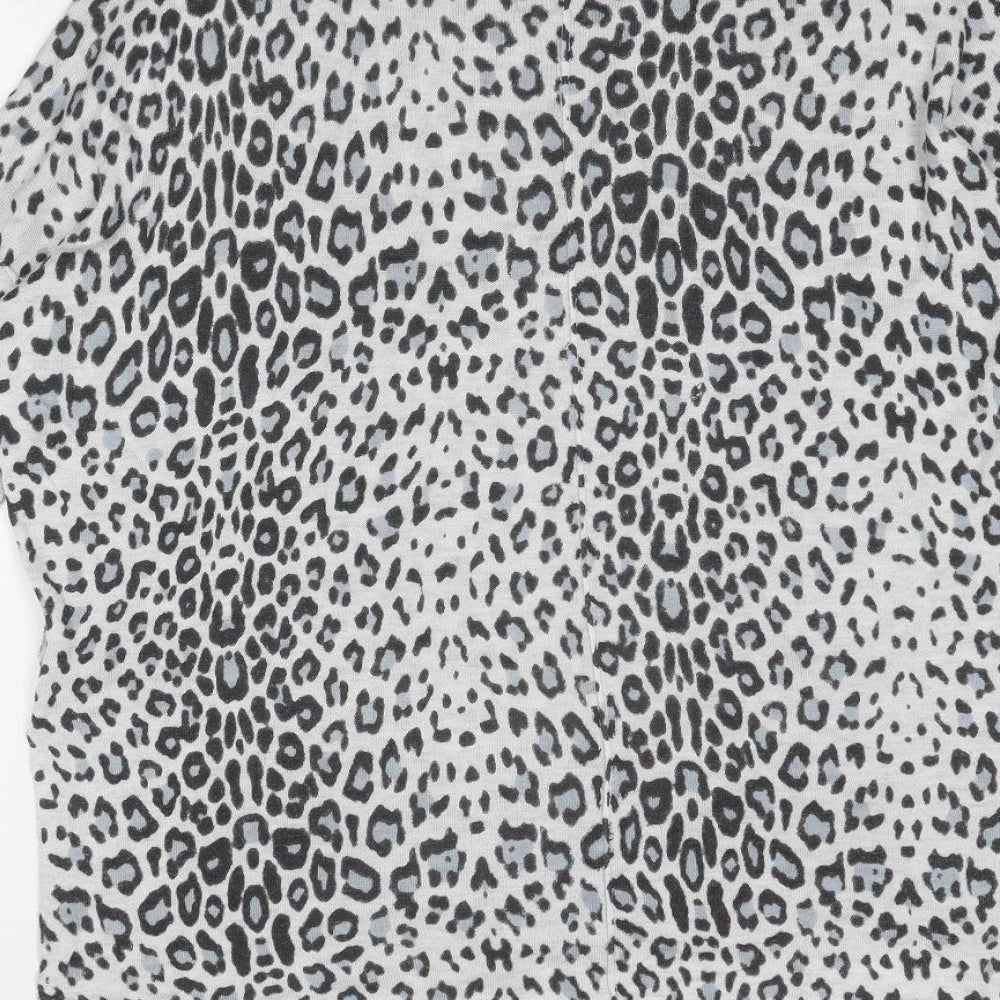 H&M Womens Grey Boat Neck Animal Print Acrylic Pullover Jumper Size S - Leopard Pattern
