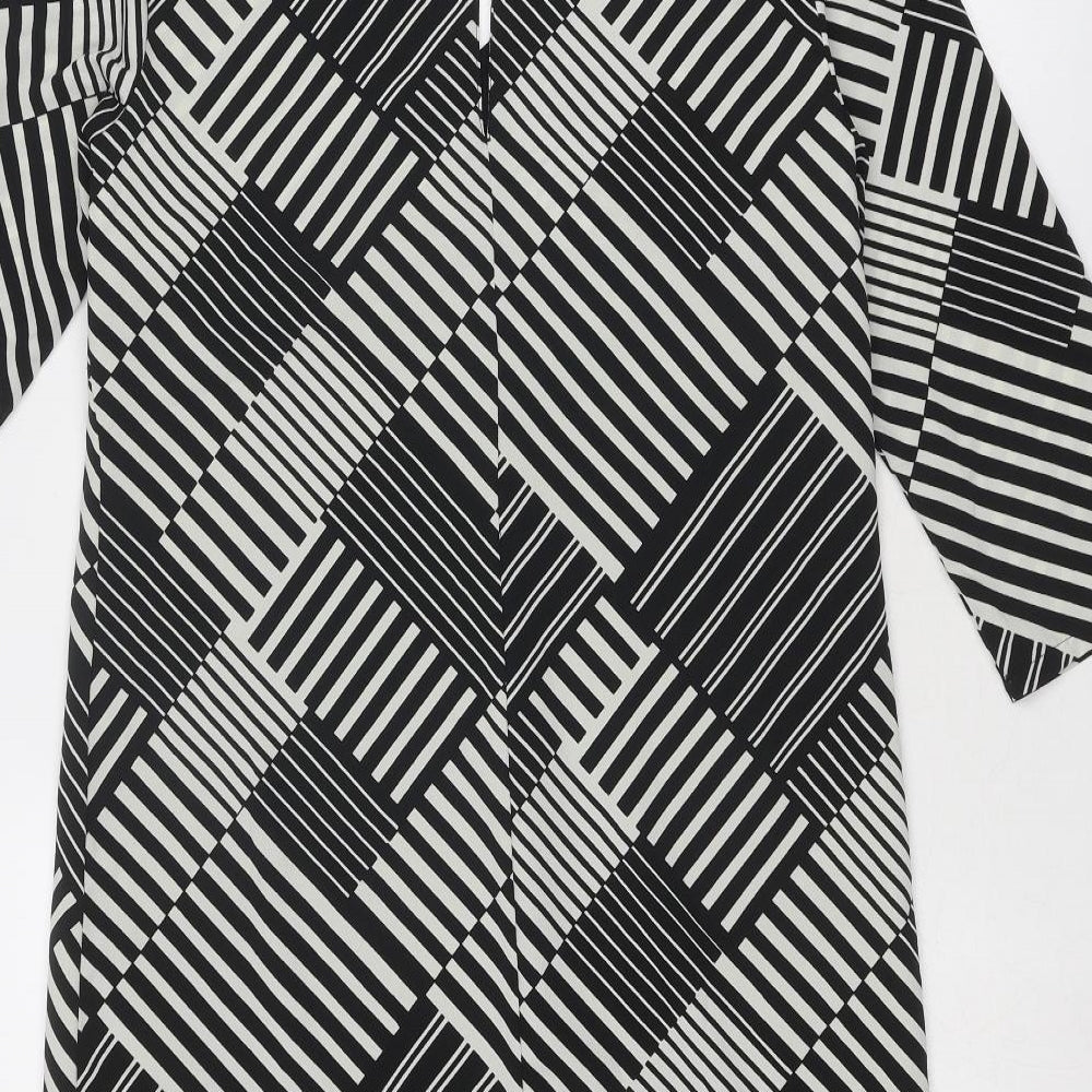 Marks & Spencer Womens Black Geometric Polyester A-Line Size 10 V-Neck Button