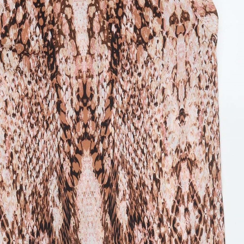Bar III Womens Brown Animal Print Polyester A-Line Size L Collared Button - Snakeskin Pattern